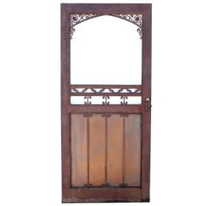 Vintage American Gothic Revival Hammered Iron, Copper Single Door