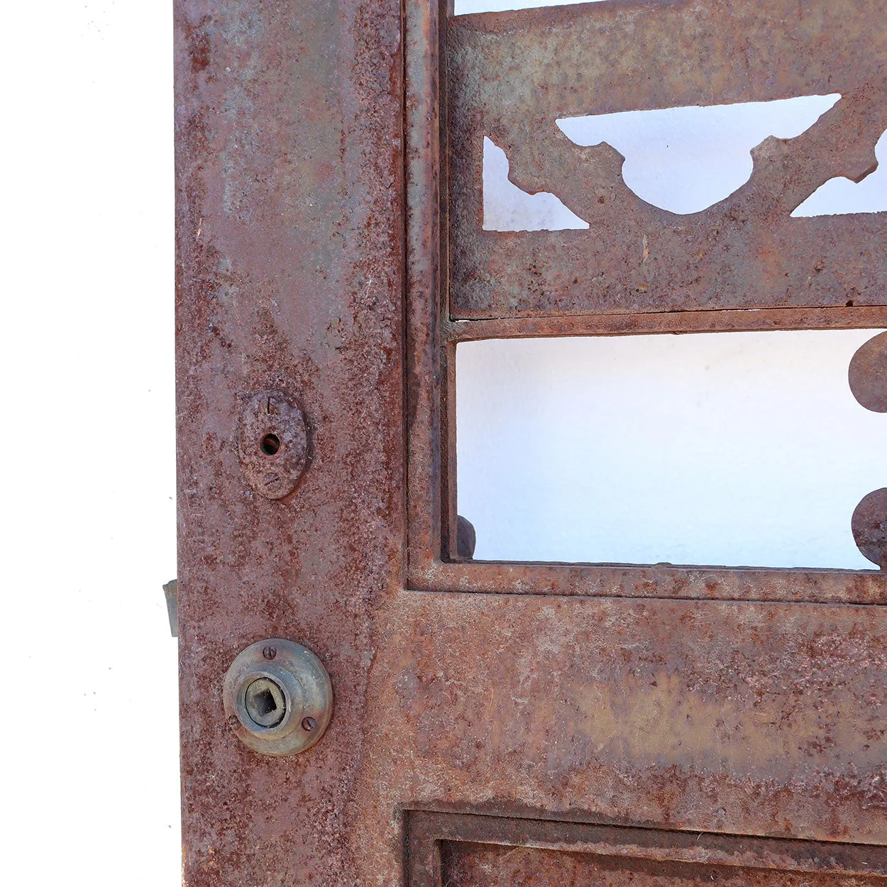 Vintage American Gothic Revival Hammered Iron, Copper Single Door