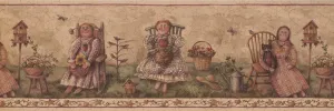 Vintage Angels on Chairs Dark Beige Retro BSB7181B Wallpaper Border