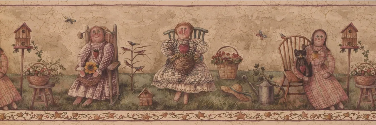 Vintage Angels on Chairs Dark Beige Retro BSB7181B Wallpaper Border