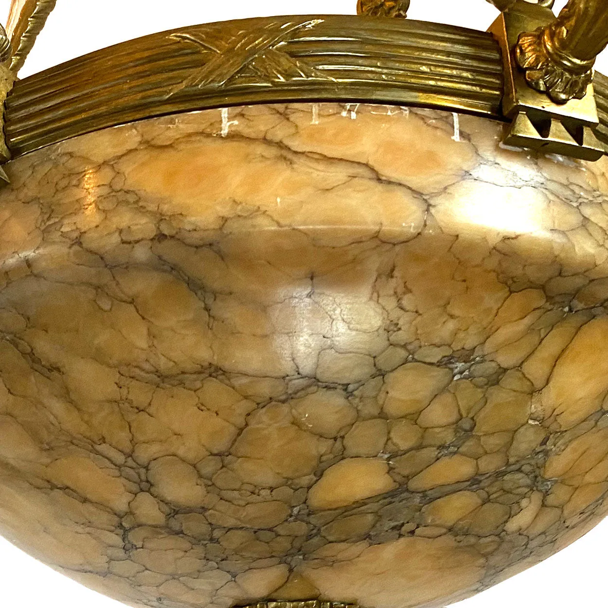 Vintage Argentine Gilt Brass and Alabaster Eight-Light Chandelier