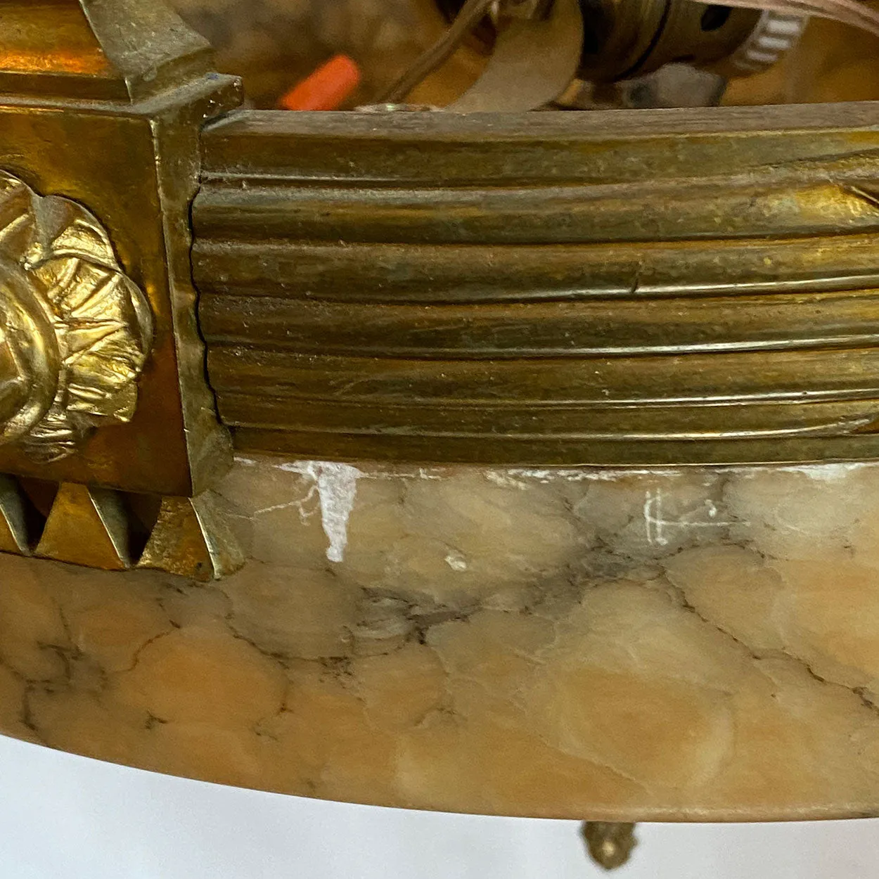 Vintage Argentine Gilt Brass and Alabaster Eight-Light Chandelier