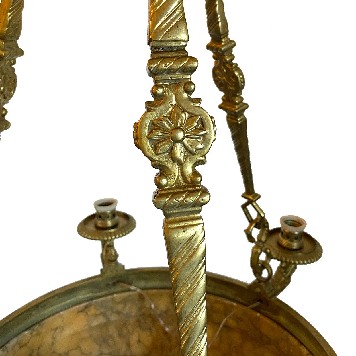 Vintage Argentine Gilt Brass and Alabaster Eight-Light Chandelier