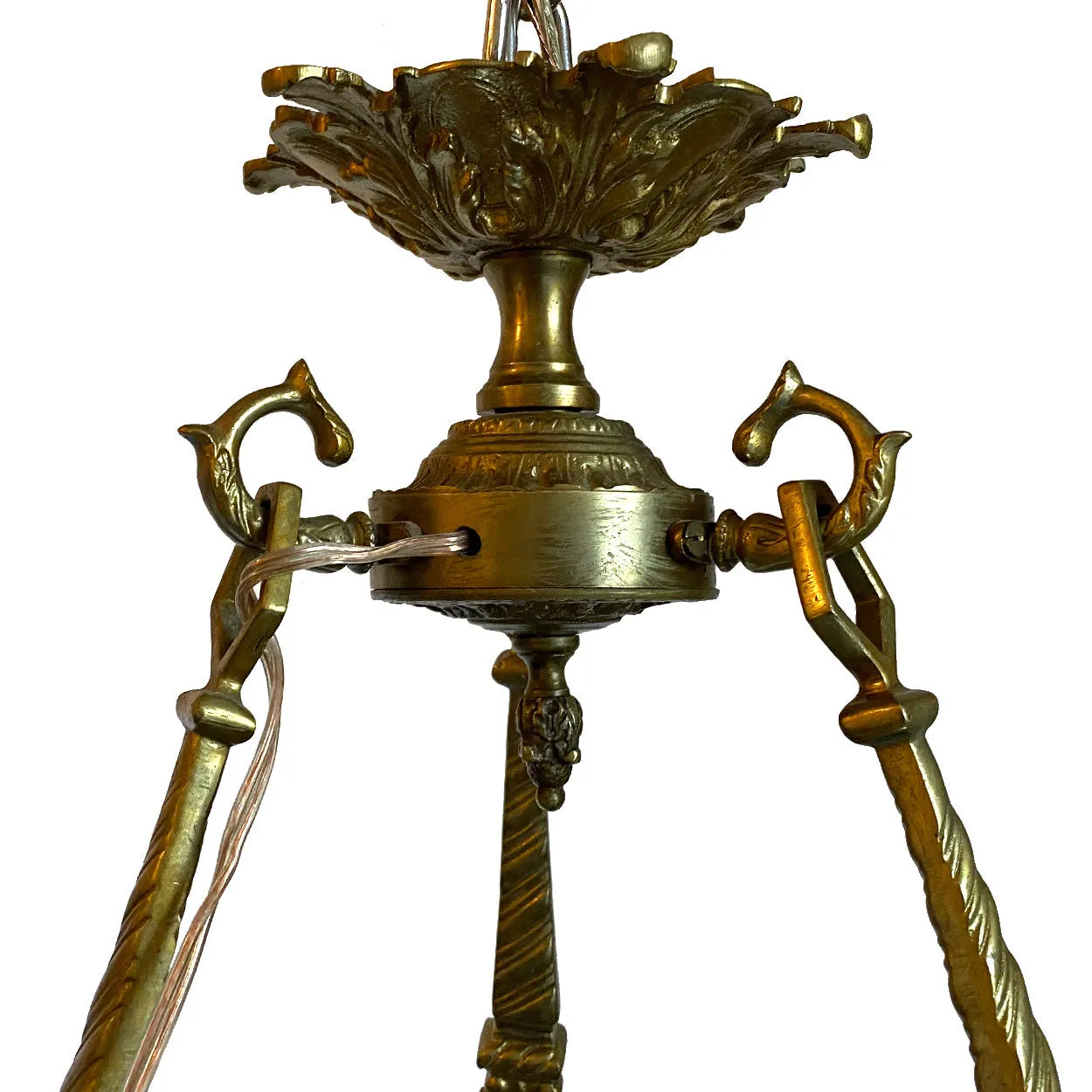 Vintage Argentine Gilt Brass and Alabaster Eight-Light Chandelier