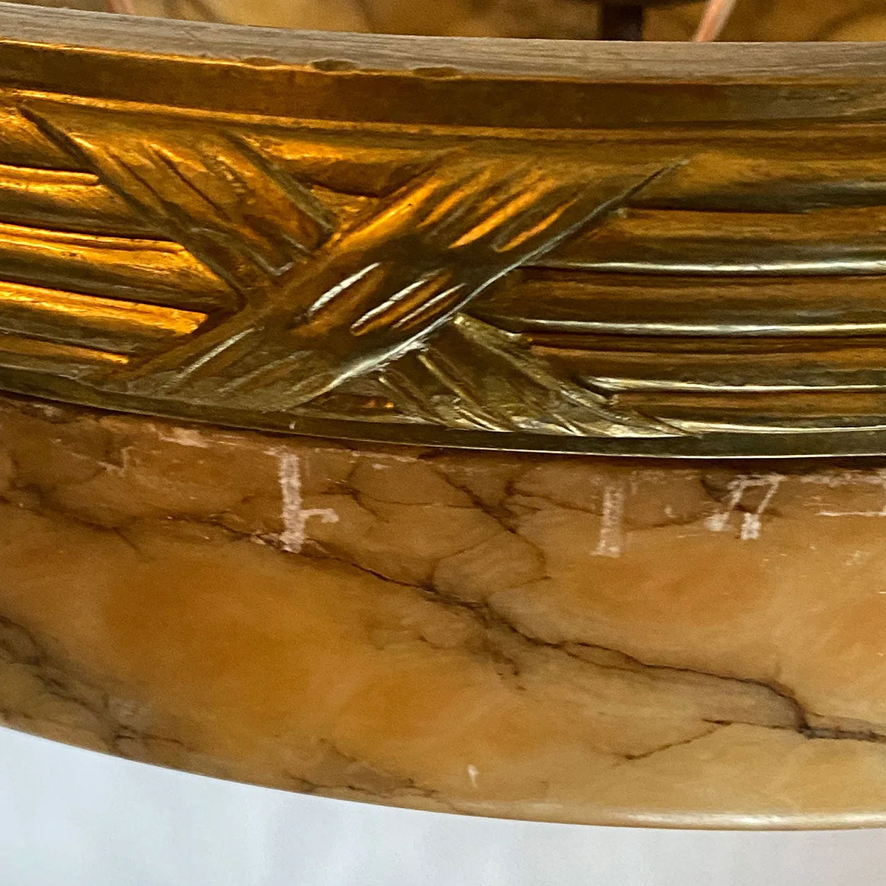 Vintage Argentine Gilt Brass and Alabaster Eight-Light Chandelier