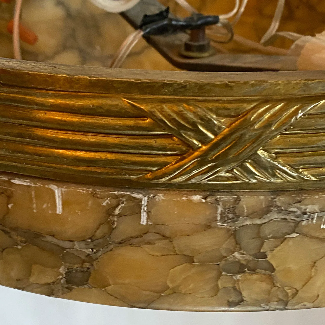 Vintage Argentine Gilt Brass and Alabaster Eight-Light Chandelier