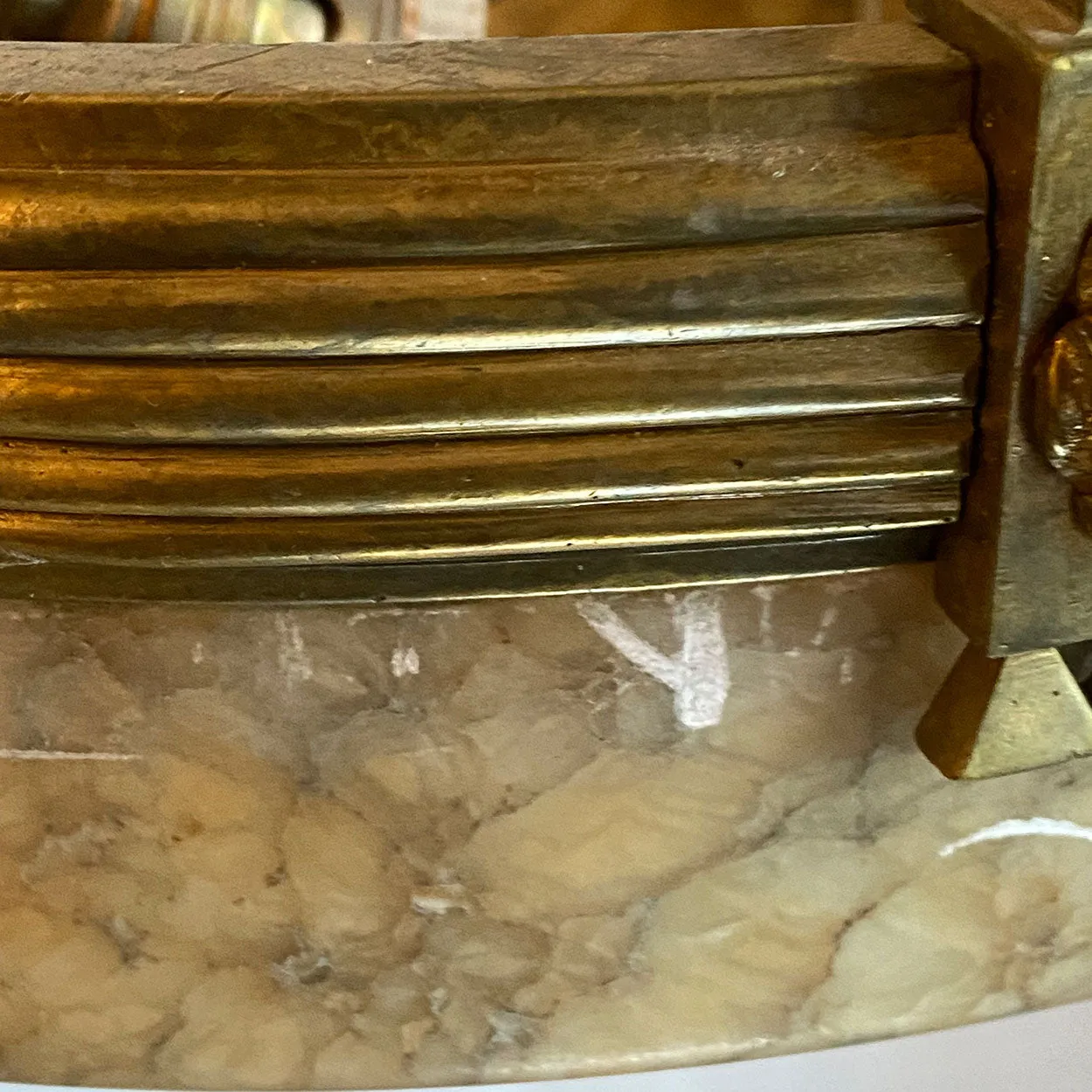 Vintage Argentine Gilt Brass and Alabaster Eight-Light Chandelier