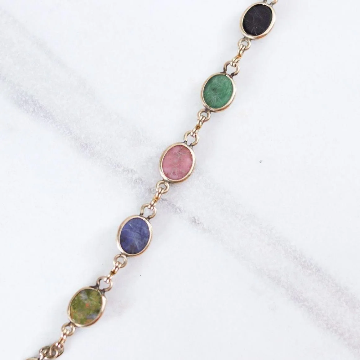 Vintage Carnelian, Tigers Eye, Jade, Lapis, Agate Scarab Bracelet