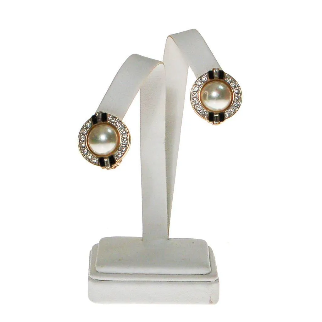 Vintage Carolee Art Deco Revival Pearl, Rhinestone, and Black Enamel Earrings