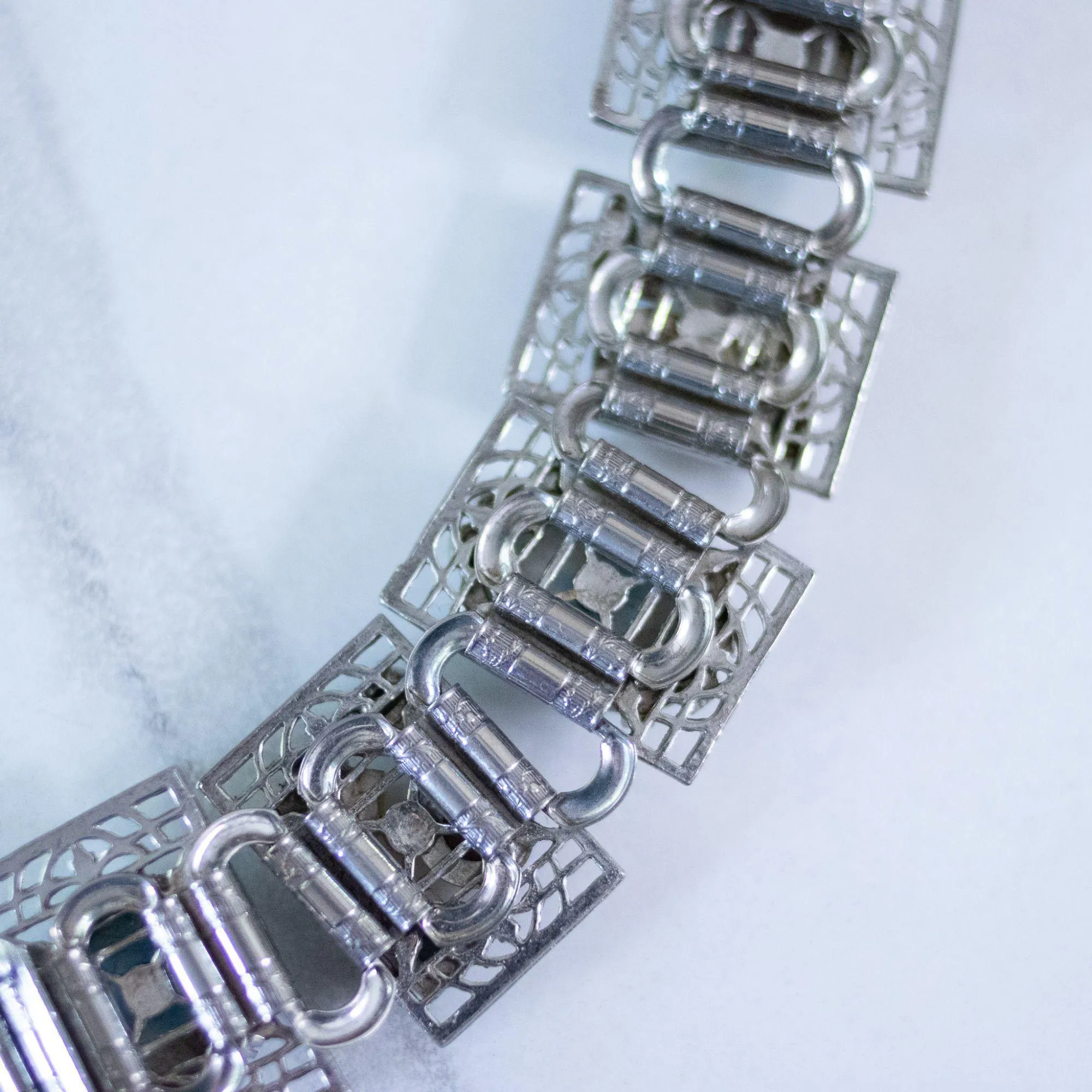 Vintage Chunky Silver Panel Bracelet with Turquoise Art Glass, Dragons Breath, and Opaline Glass Cabochons