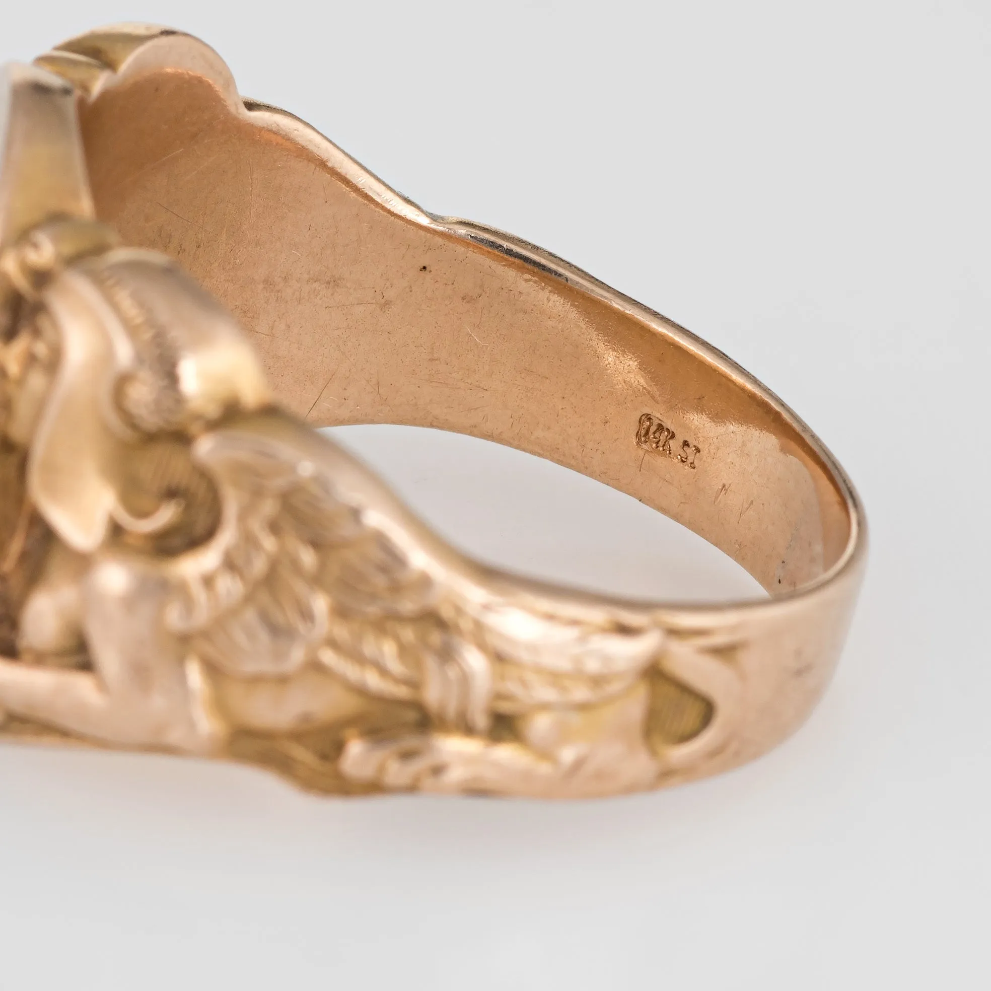 Vintage Deco Signet Ring Egyptian Revival Sphinx Man Lion 14k Gold Sz 10.5 Men's