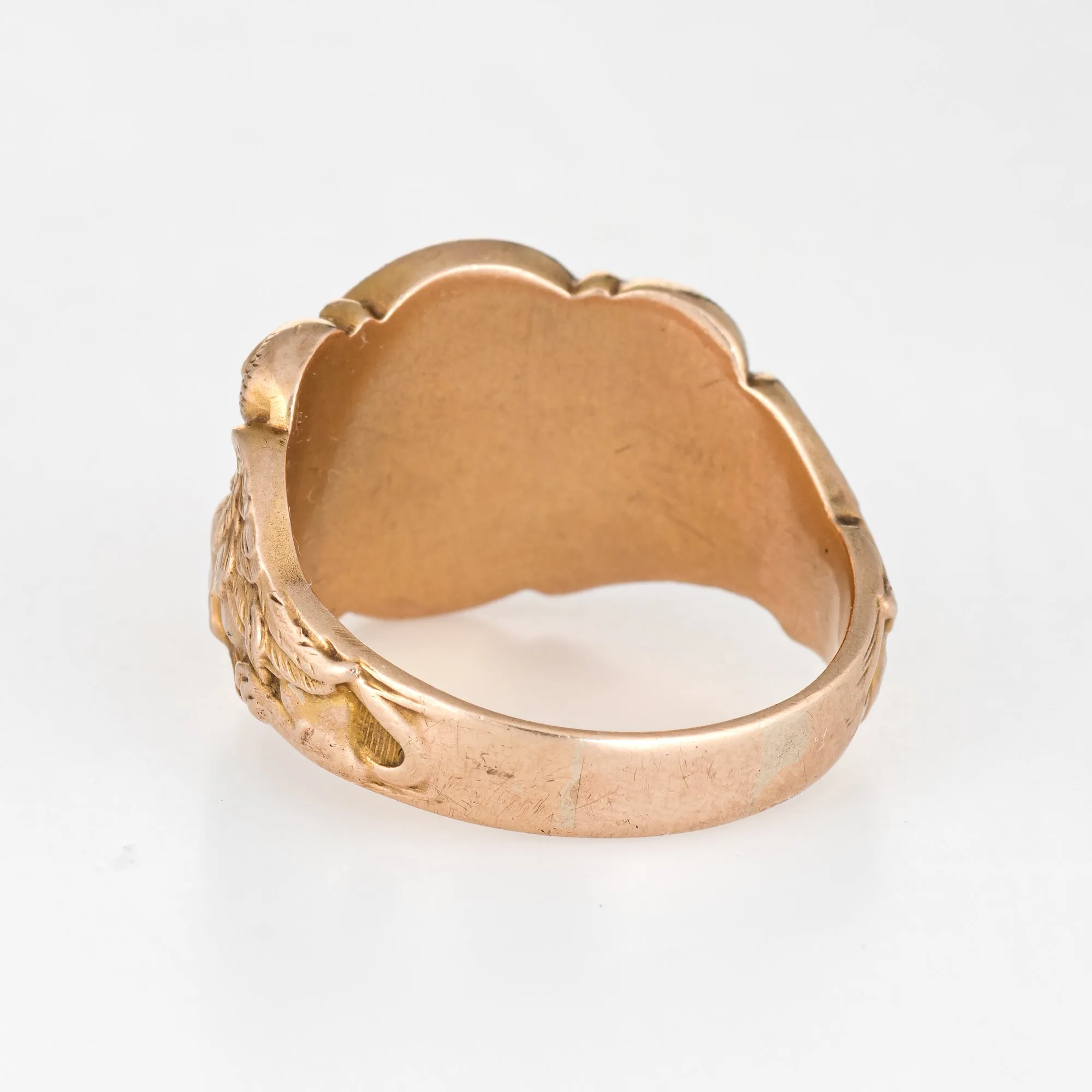 Vintage Deco Signet Ring Egyptian Revival Sphinx Man Lion 14k Gold Sz 10.5 Men's