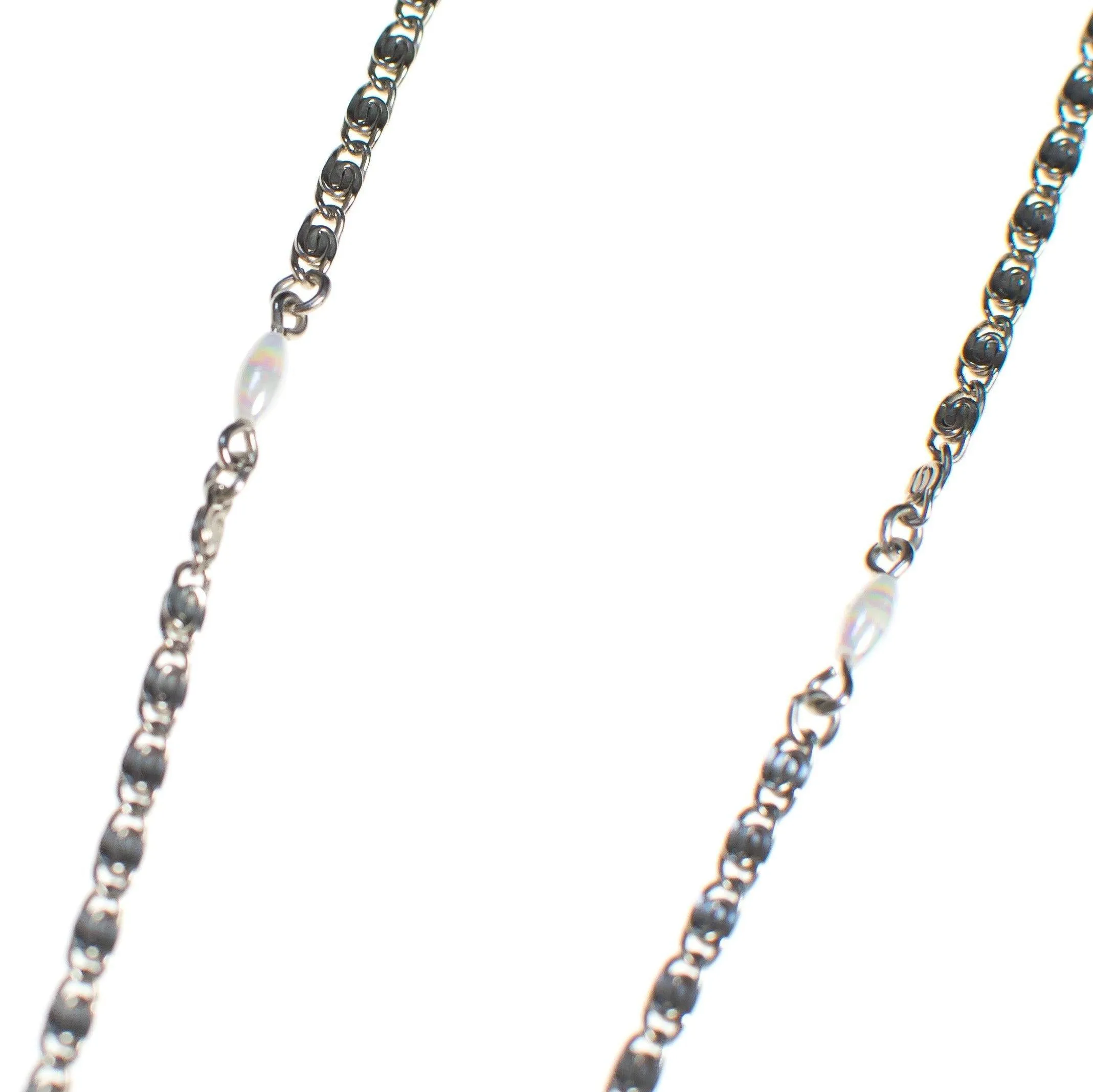 Vintage Edwardian Revival Mother of Pearl Pendant Silver Necklace, Long Pendant Necklace