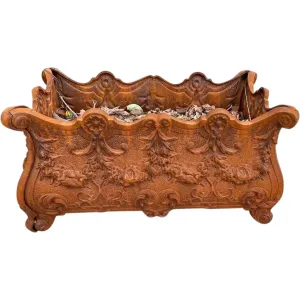Vintage English C.G.F. Victorian Style Cast Iron Garden Bombe Rectangular Planter