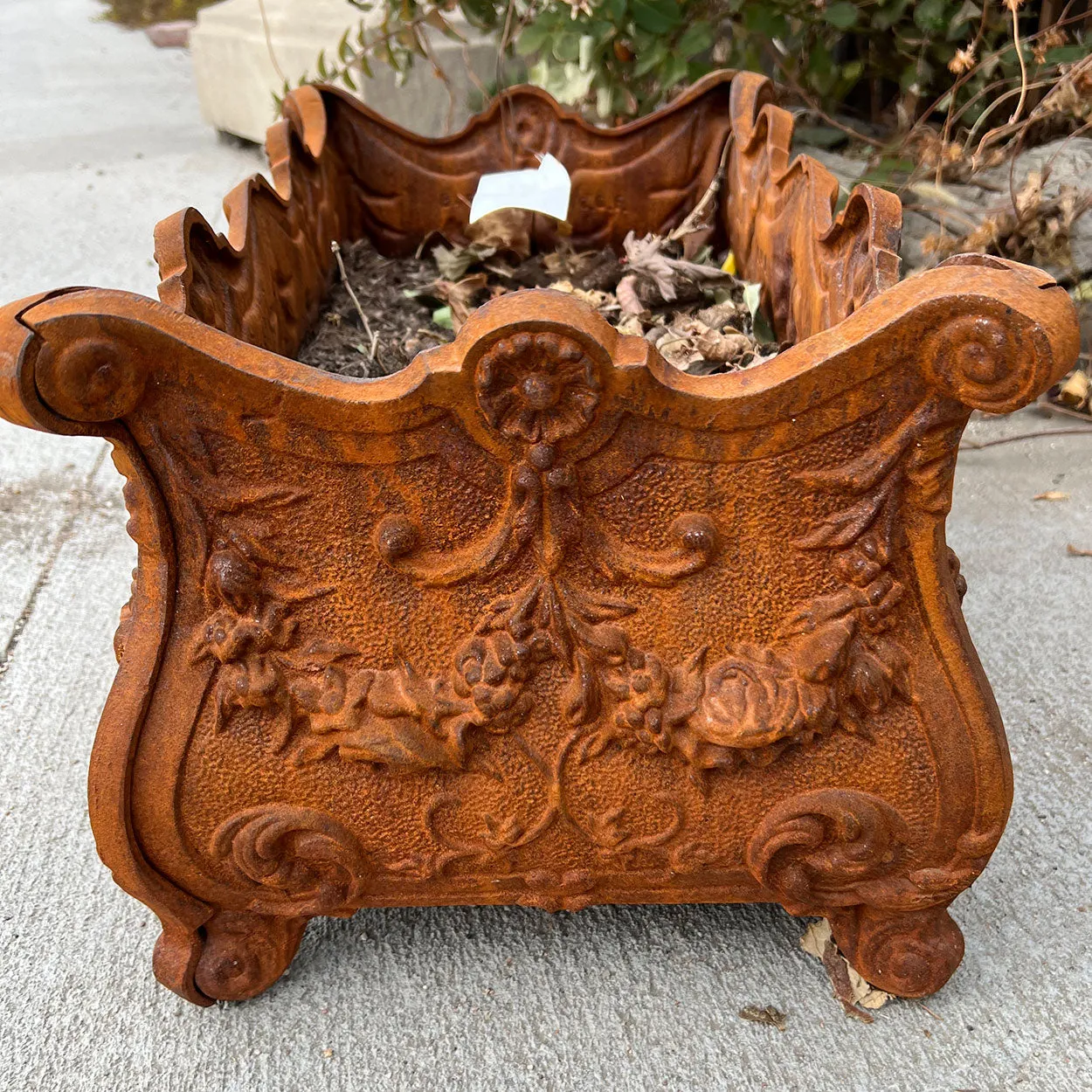 Vintage English C.G.F. Victorian Style Cast Iron Garden Bombe Rectangular Planter