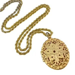 Vintage Etched Filigree Oval Locket Pendant Necklace