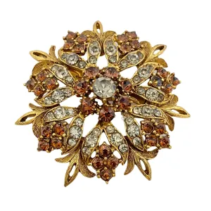 Vintage Florenza Renaissance Revival Brooch with Smoke and Amber Rhinestones