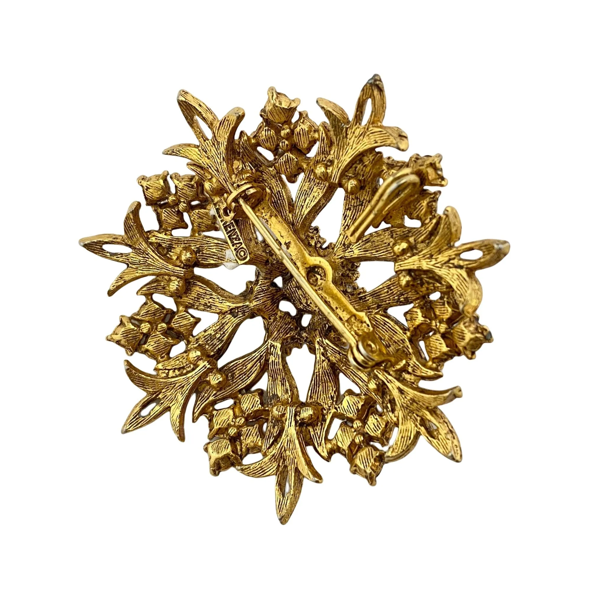 Vintage Florenza Renaissance Revival Brooch with Smoke and Amber Rhinestones