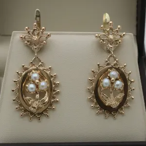 Vintage Forget Me Not Flower 14K Gold Dangle Earrings