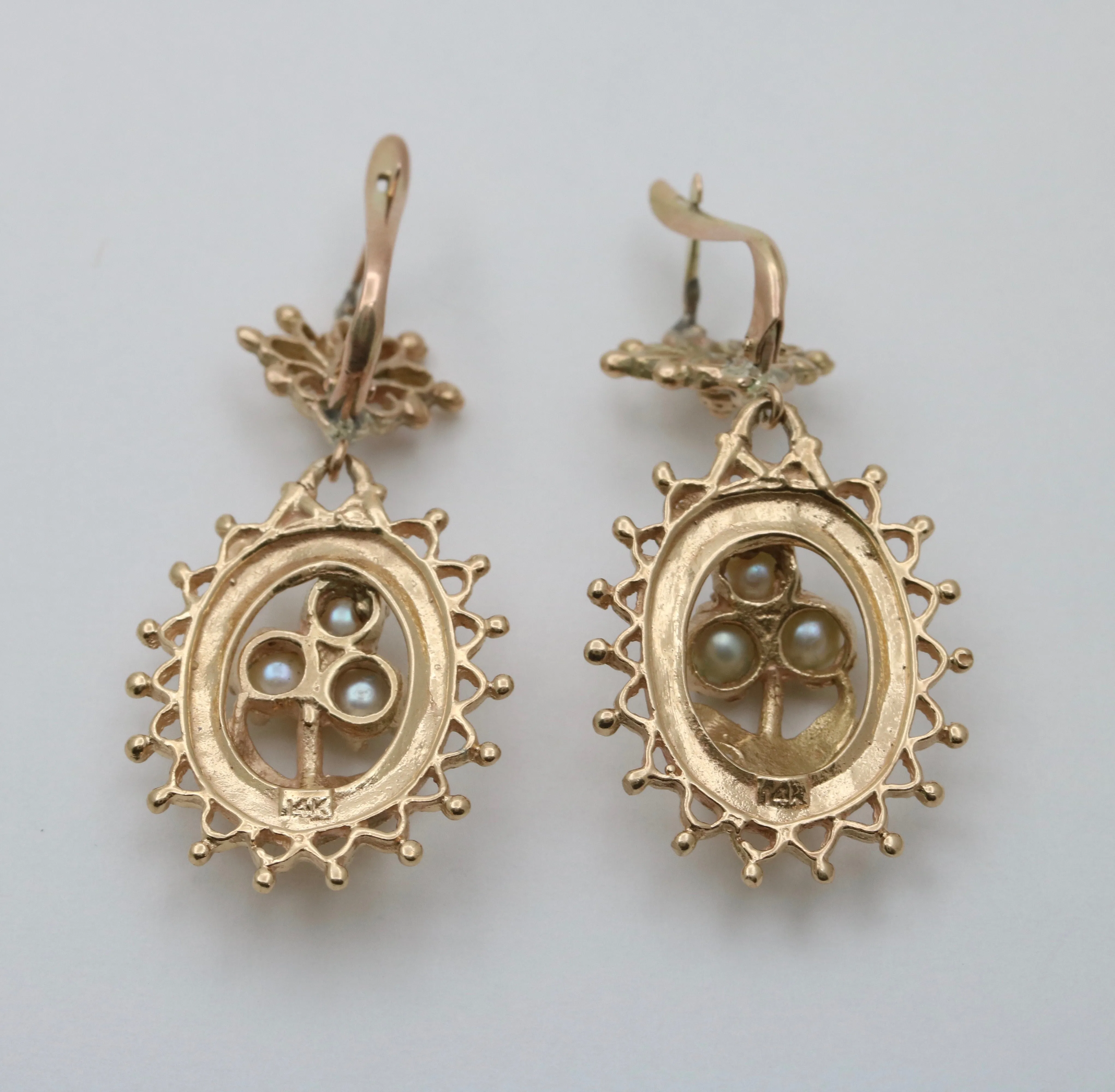 Vintage Forget Me Not Flower 14K Gold Dangle Earrings
