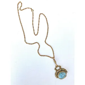 Vintage Goldette Egyptian Revival Turquoise Fob Necklace