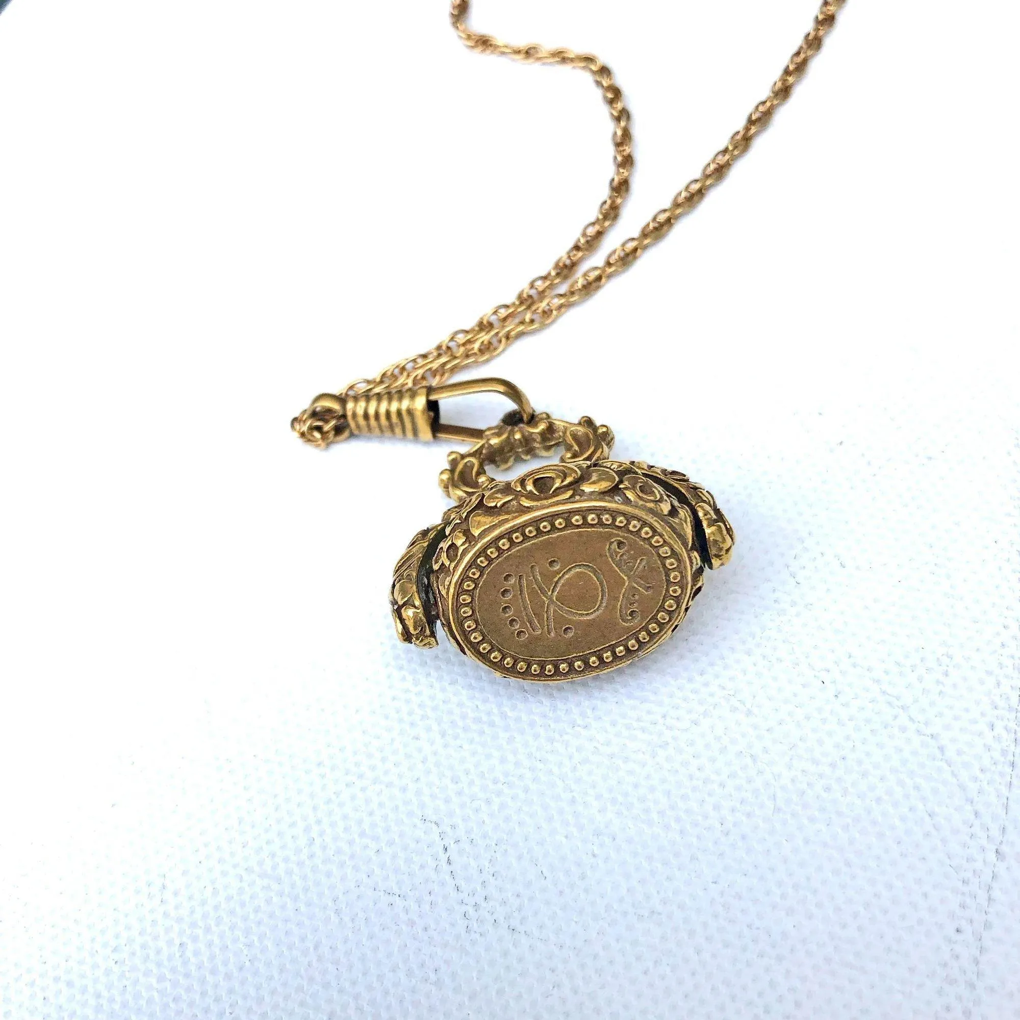 Vintage Goldette Egyptian Revival Turquoise Fob Necklace