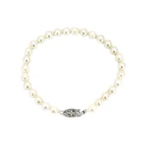 Vintage Japanese Floral Saltwater Akoya Cultured Pearl Bracelet- Sterling Silver