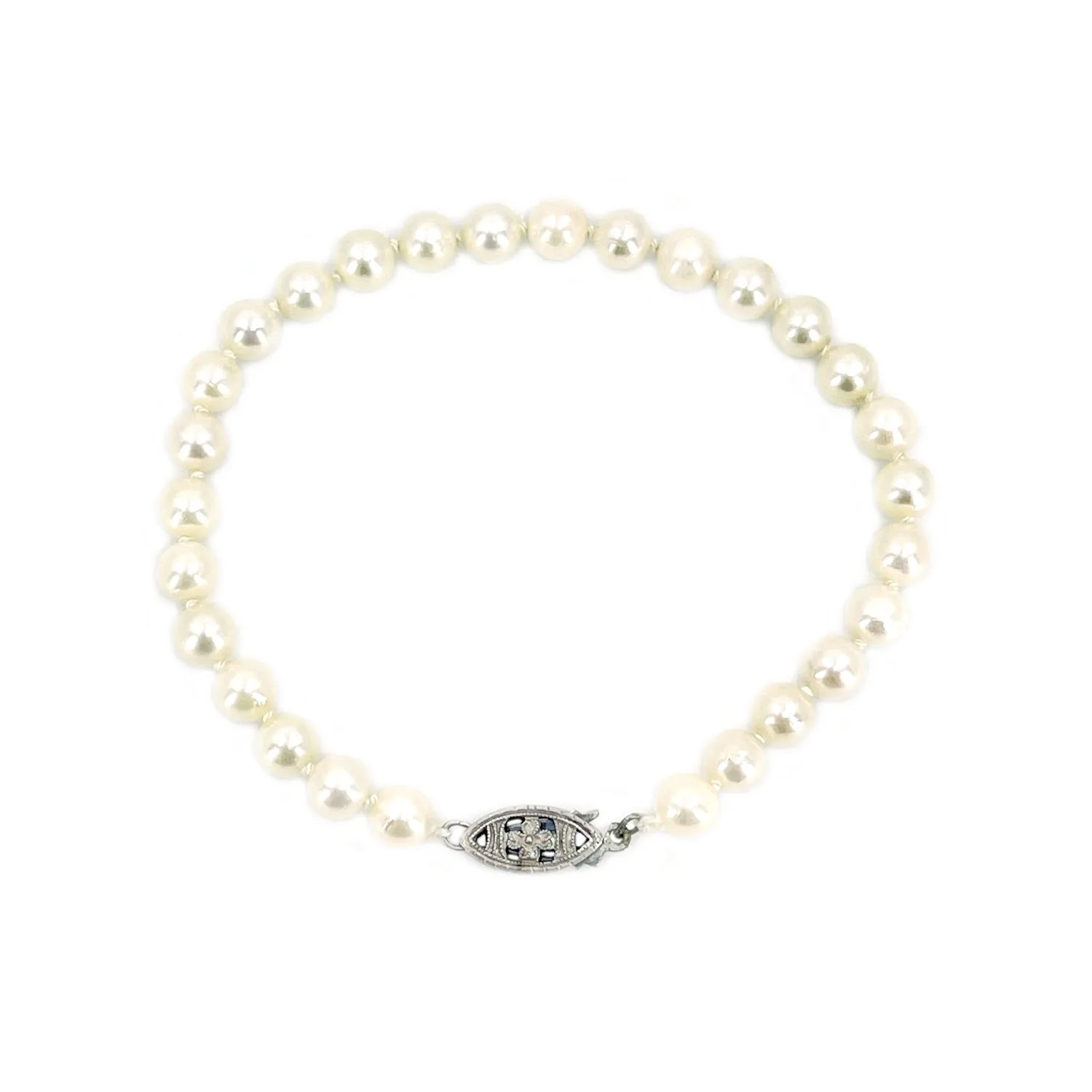Vintage Japanese Floral Saltwater Akoya Cultured Pearl Bracelet- Sterling Silver