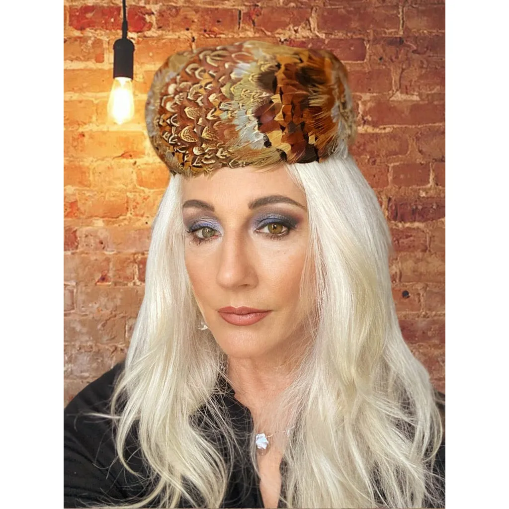 Vintage Ladies Pheasant Feather Hat Pillbox 1950s Purples & Turquoise