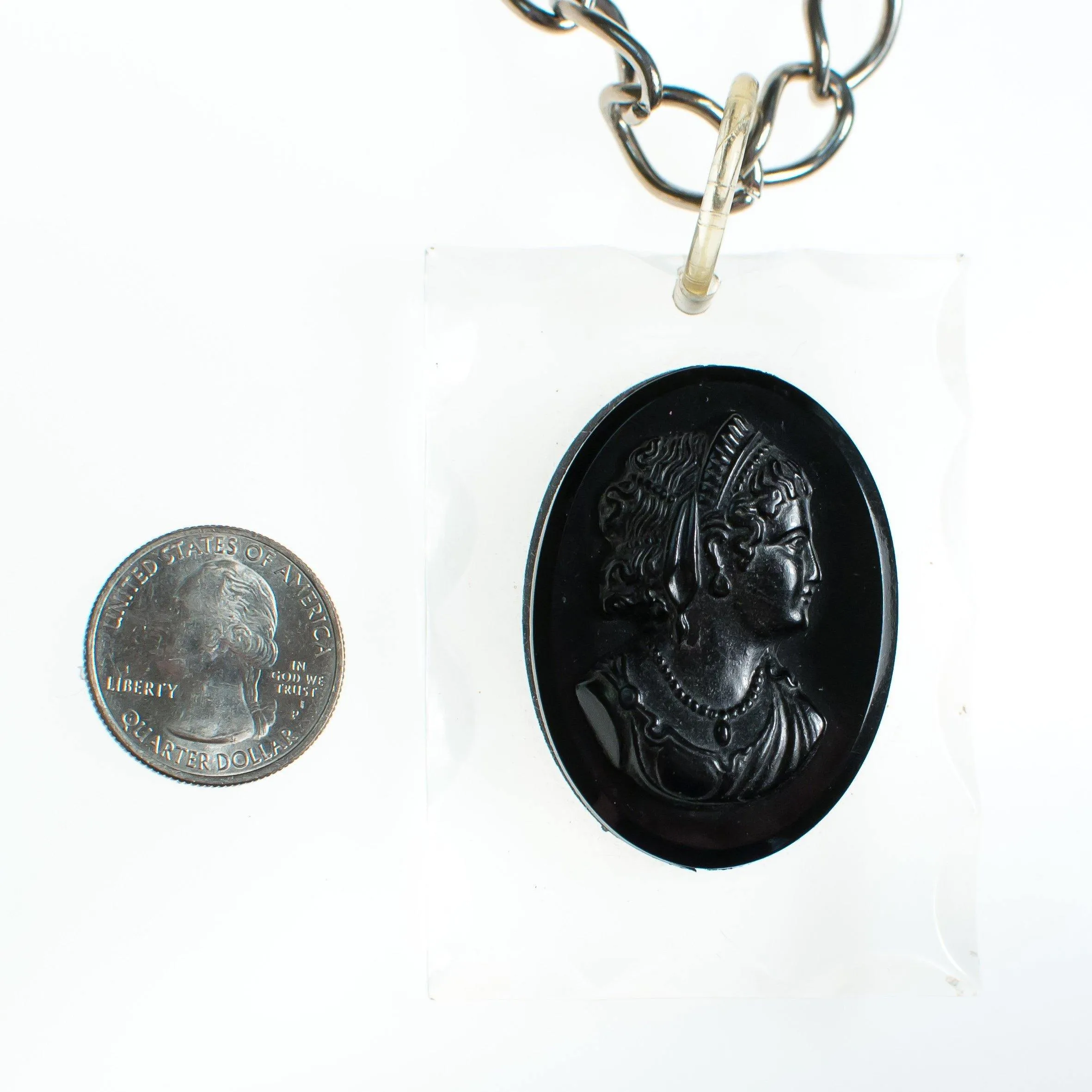 Vintage Mid Century Modern Lucite Cameo Victorian Revival Statement Necklace