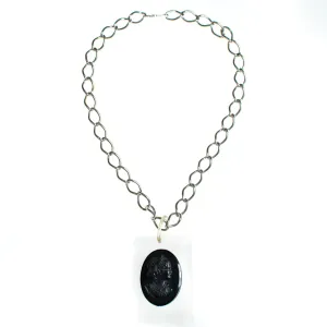 Vintage Mid Century Modern Lucite Cameo Victorian Revival Statement Necklace