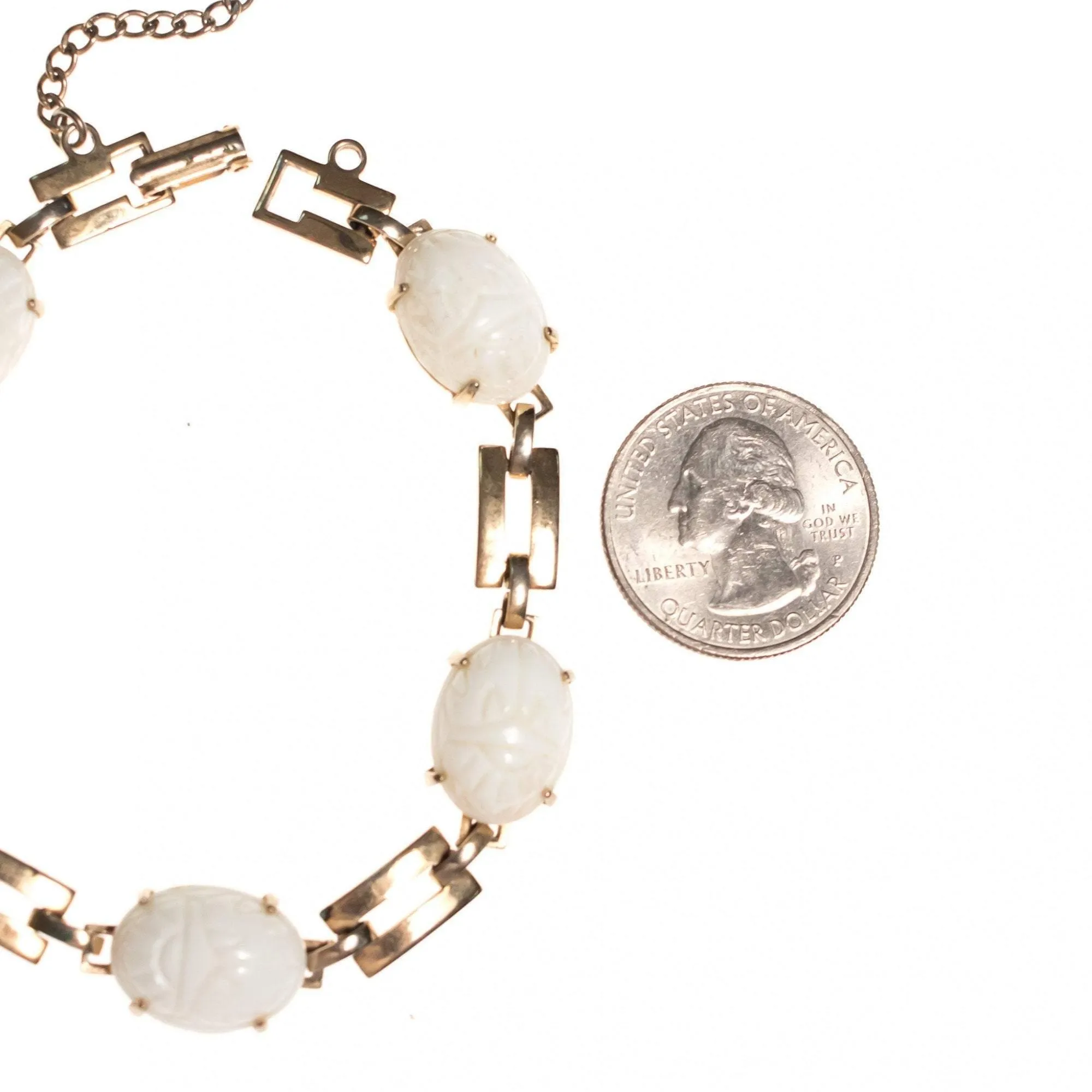 Vintage Mid Century Modern White Lucite Scarab Bracelet
