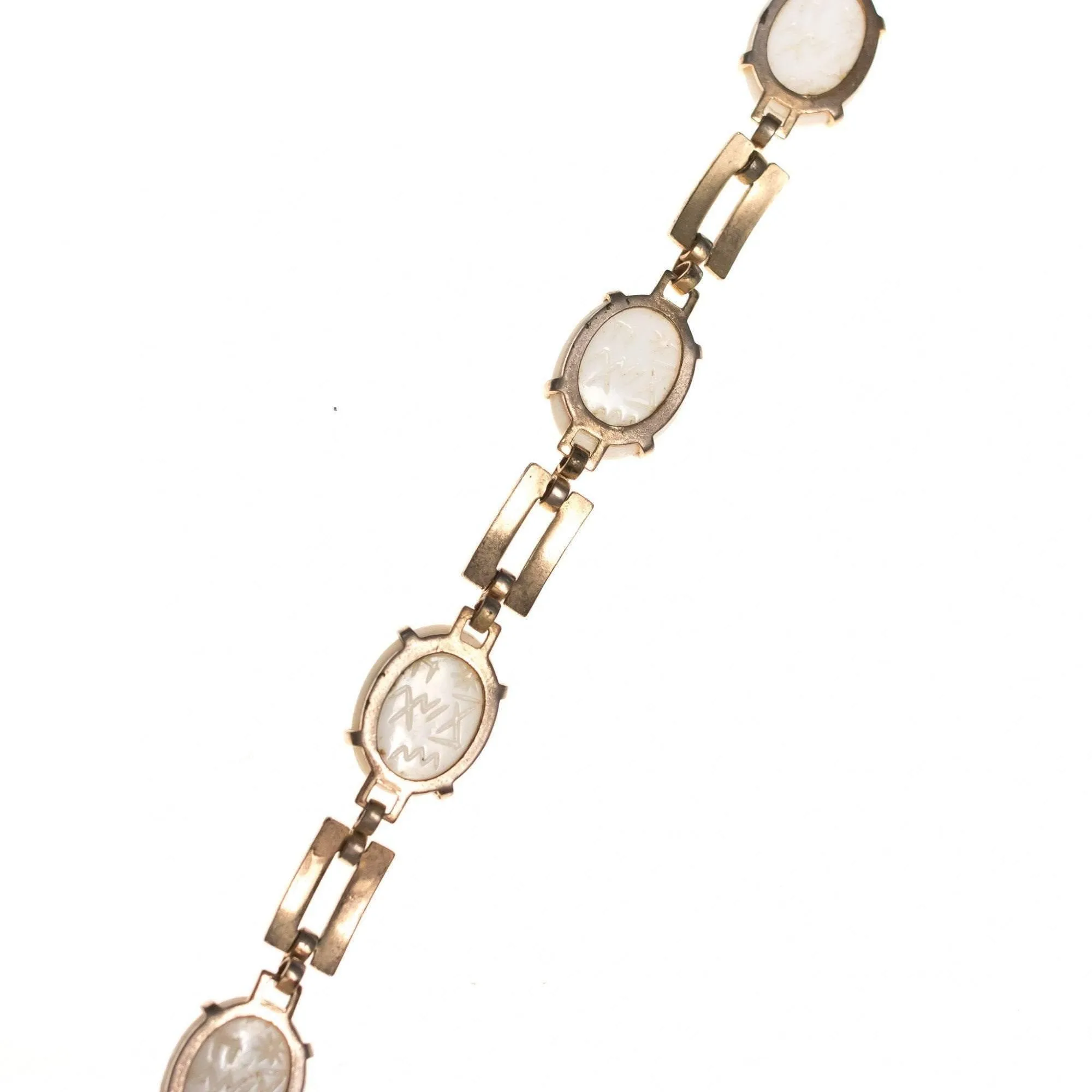 Vintage Mid Century Modern White Lucite Scarab Bracelet