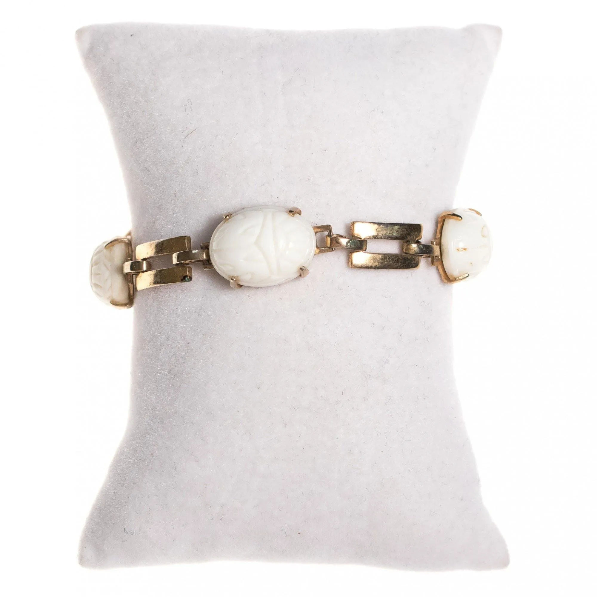 Vintage Mid Century Modern White Lucite Scarab Bracelet