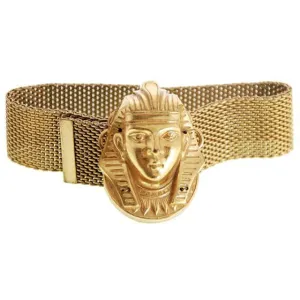 Vintage Miriam Haskell Egyptian Revival Pharoah Head Slide Bracelet Russian Gold