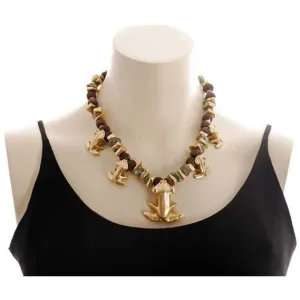 Vintage Miriam Haskell Necklace & Earrings Egyptian Revival Frogs Jade,Wood