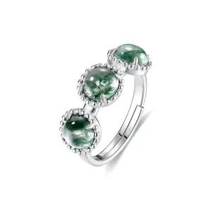 Vintage Natural Green Triple Moss Agate Stone Adjustable Rings