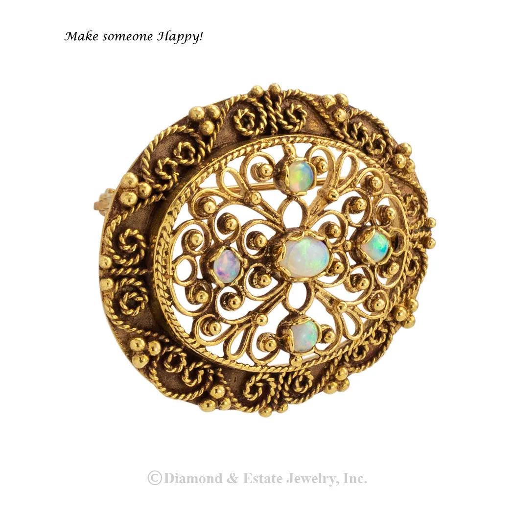 Vintage Opal Yellow Gold Brooch Pendant