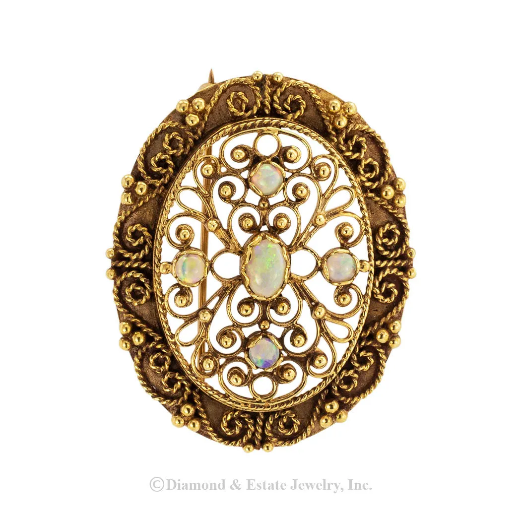 Vintage Opal Yellow Gold Brooch Pendant