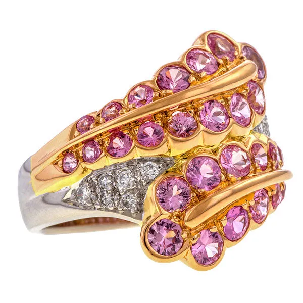 Vintage Pink Sapphire & Diamond Ring