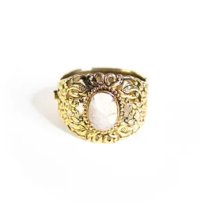 Vintage Renaissance Revival Cuff Bracelet with Agate Center Stone
