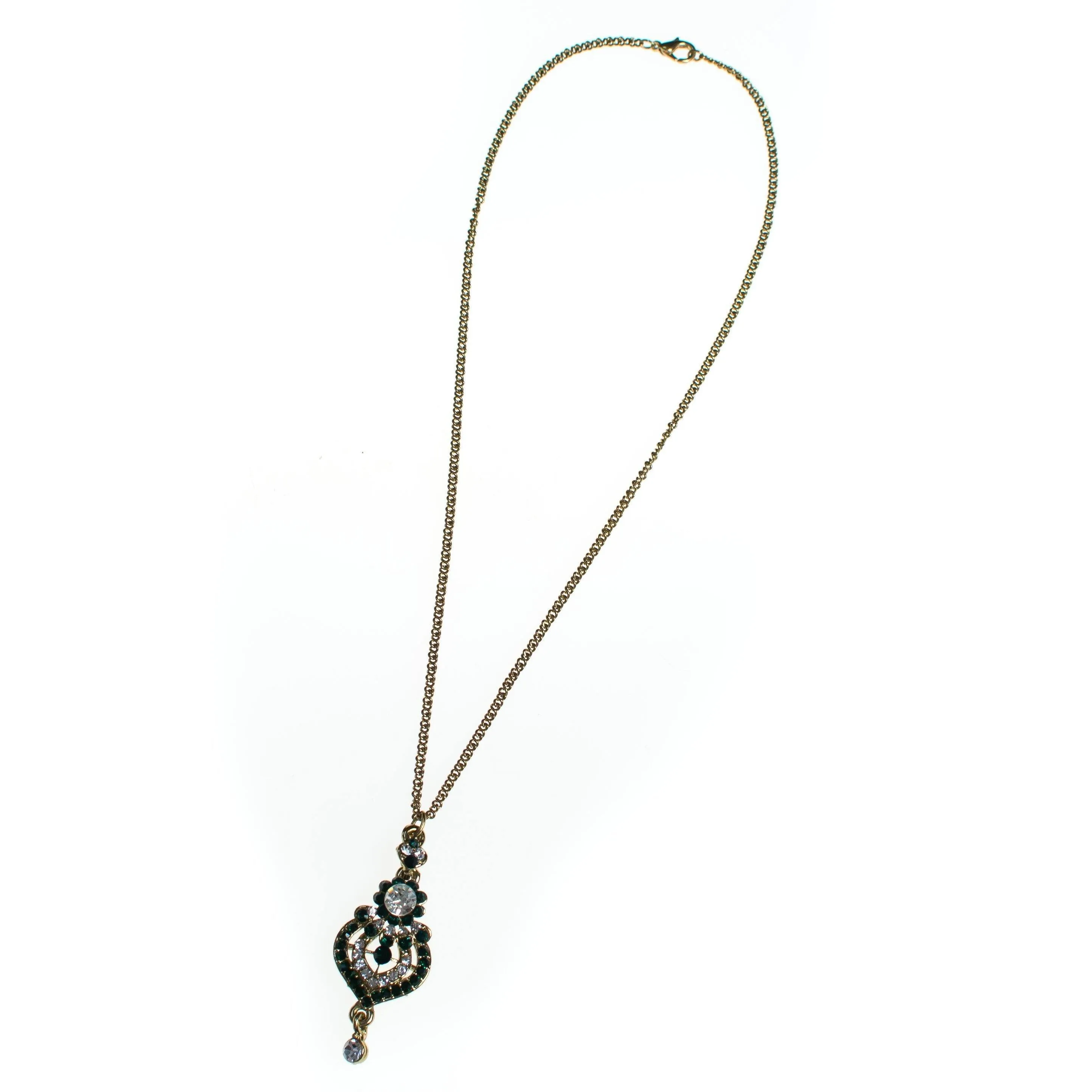 Vintage Renaissance Revival Emerald and Diamante Crystal Pendant Necklace