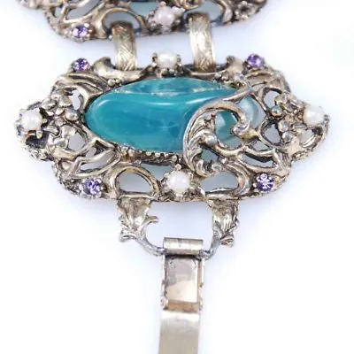 Vintage Rococo Revival Faux Jade Bracelet 1940S Huge Chunky