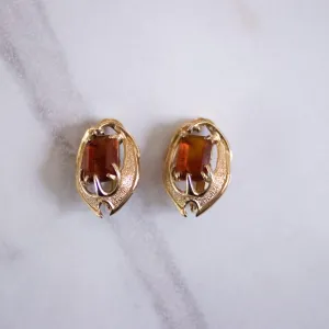 Vintage Sarah Coventry Amber Rhinestone Statement Earrings