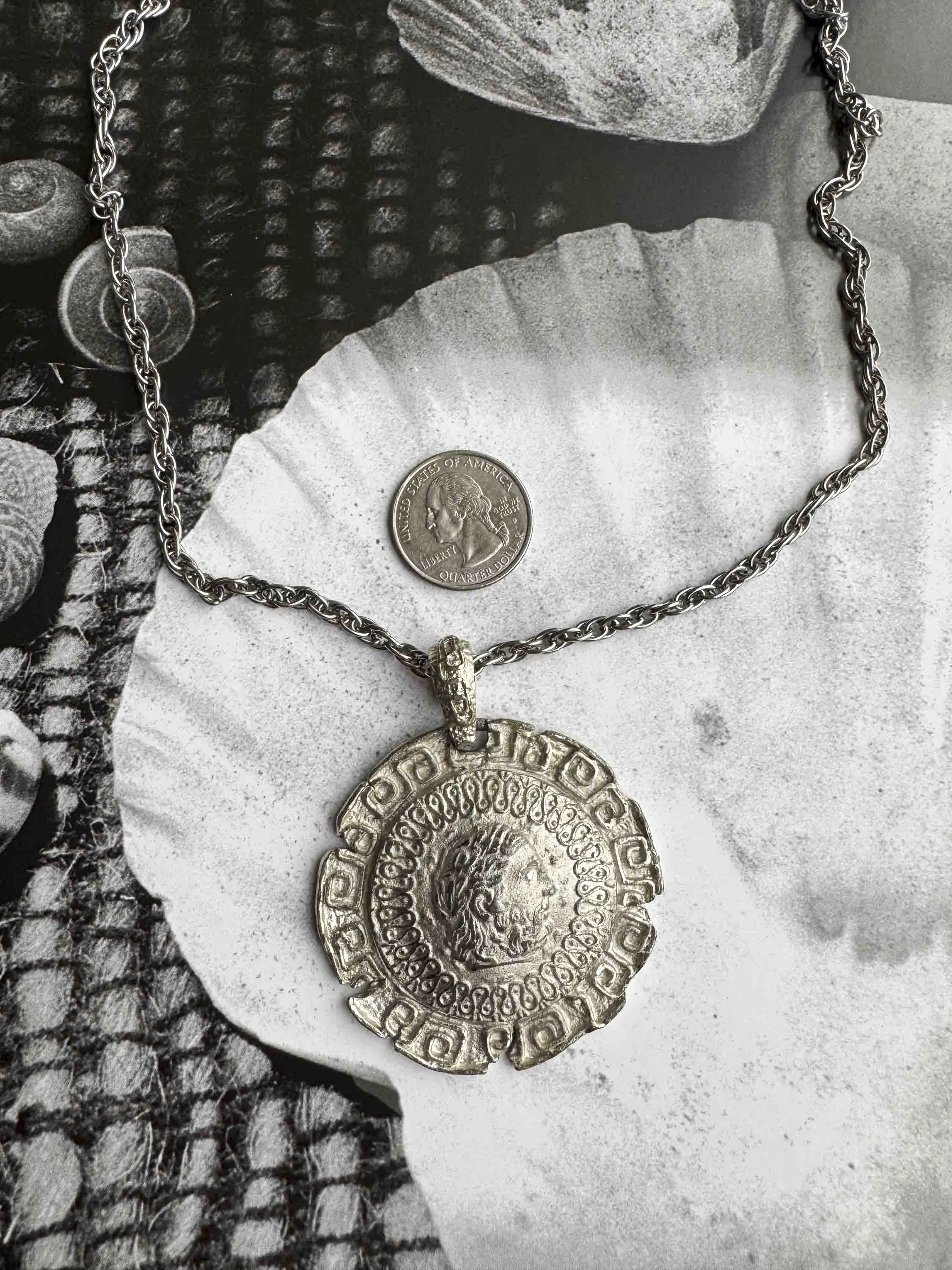 Vintage Silver Medallion Necklace – Timeless Greek Revival