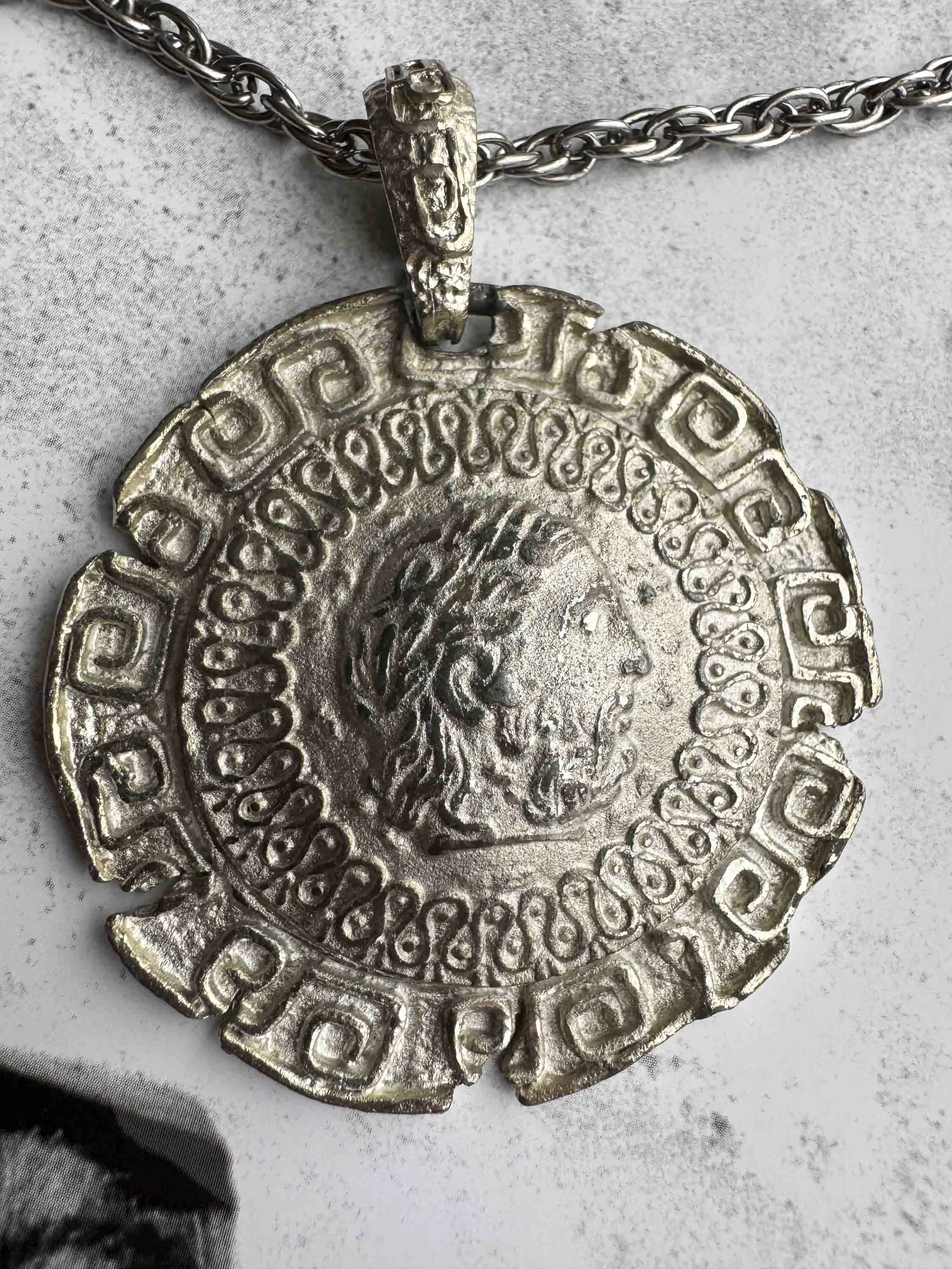 Vintage Silver Medallion Necklace – Timeless Greek Revival