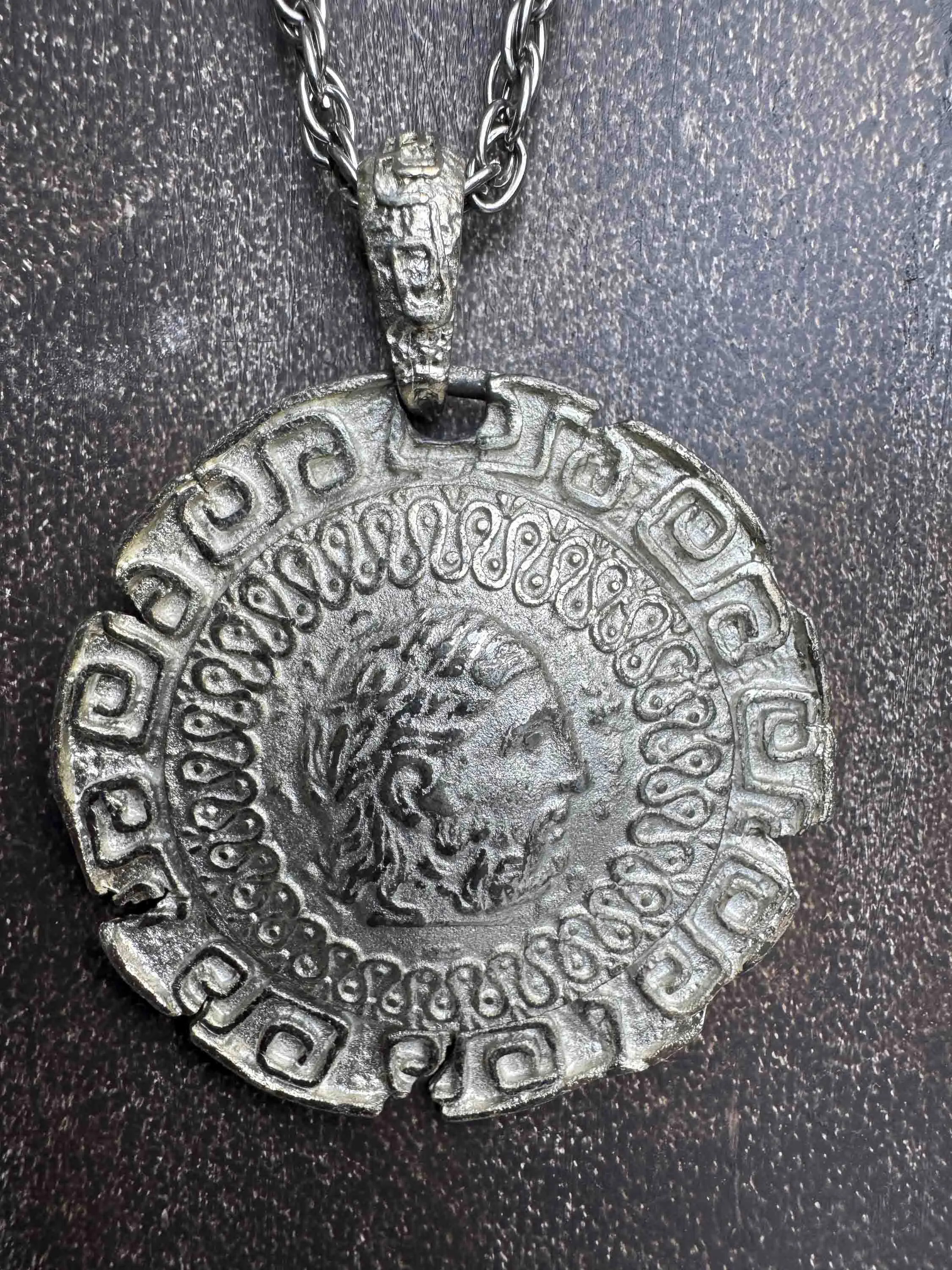 Vintage Silver Medallion Necklace – Timeless Greek Revival