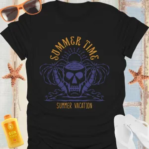 Vintage Skull Summer Time Palm Trees T Shirt