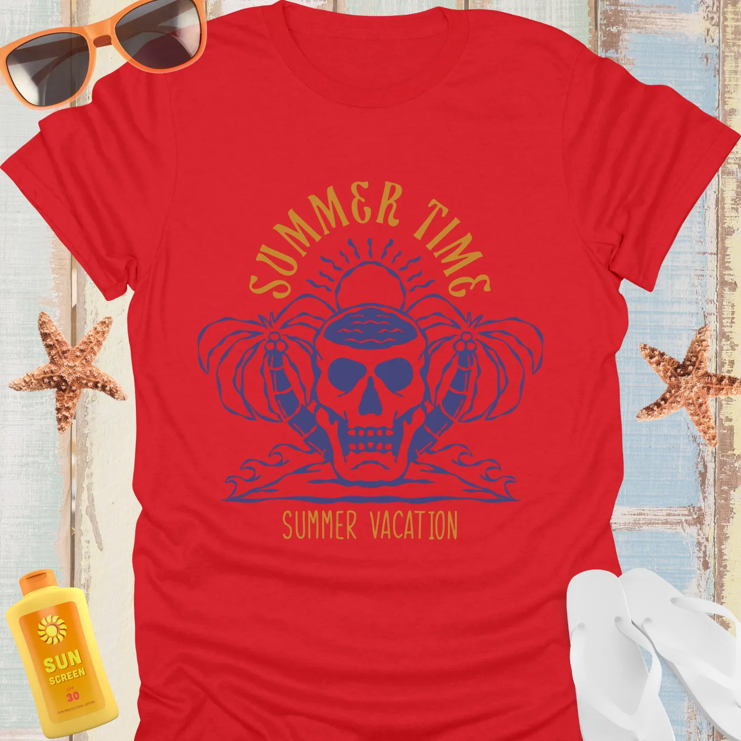 Vintage Skull Summer Time Palm Trees T Shirt