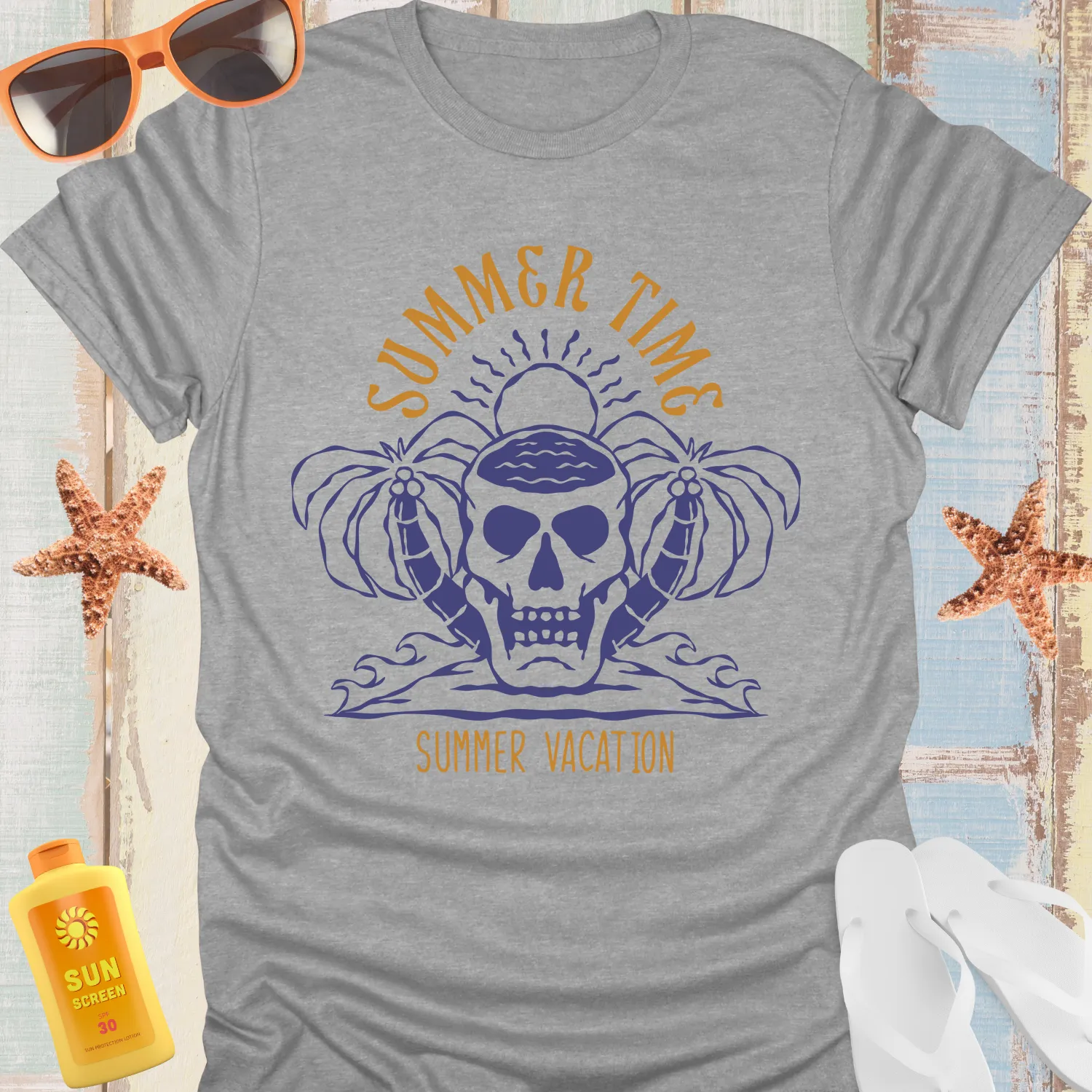 Vintage Skull Summer Time Palm Trees T Shirt